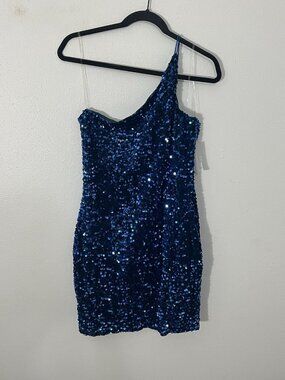 Midnight Doll One Shoulder Blue Sequin Dress Size XL Homecoming Prom Party NWT
